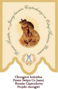 chorągiew kościelna z haftowaną postacią Matka Boska Ostrobramska