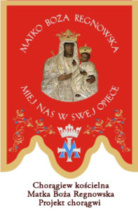 chorągiew kościelna z haftowaną postacią Matka Boża Reganowska