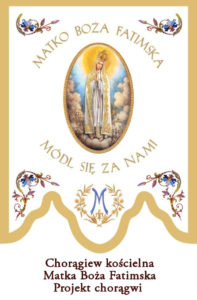 chorągiew kościelna z haftowaną postacią Matka Boża Fatimska