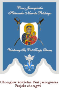 chorągiew kościelna z haftowaną postacią Pani Jasnogórska