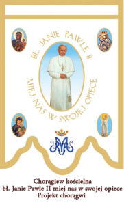 chorągiew kościelna z haftowaną postacią Jan Paweł II