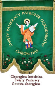 chorągiew kościelna z haftowaną postacią Święty Pankracy