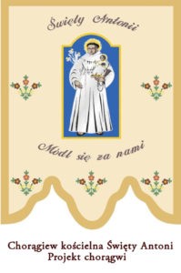 chorągiew kościelna z haftowaną postacią Święty Antoni
