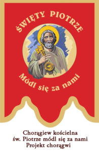 chorągiew kościelna z haftowaną postacią św. Piotr