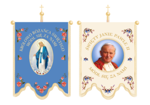chorągiew drukowana Jan Paweł II Królowa Różańca Świętego